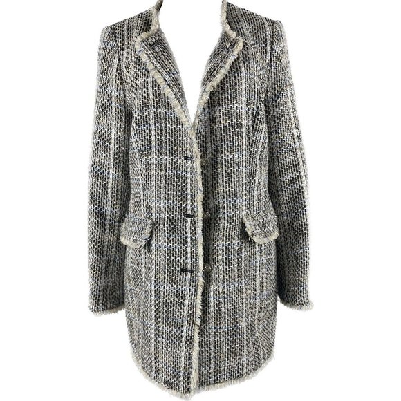 KARL LAGERFELD Size 10 Tweed Pattern LONG Peacoat Jacket Blazer - Picture 6 of 16